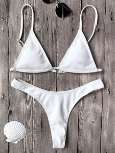 White Ribbed bikinis  Sexy high cut leg bikini set